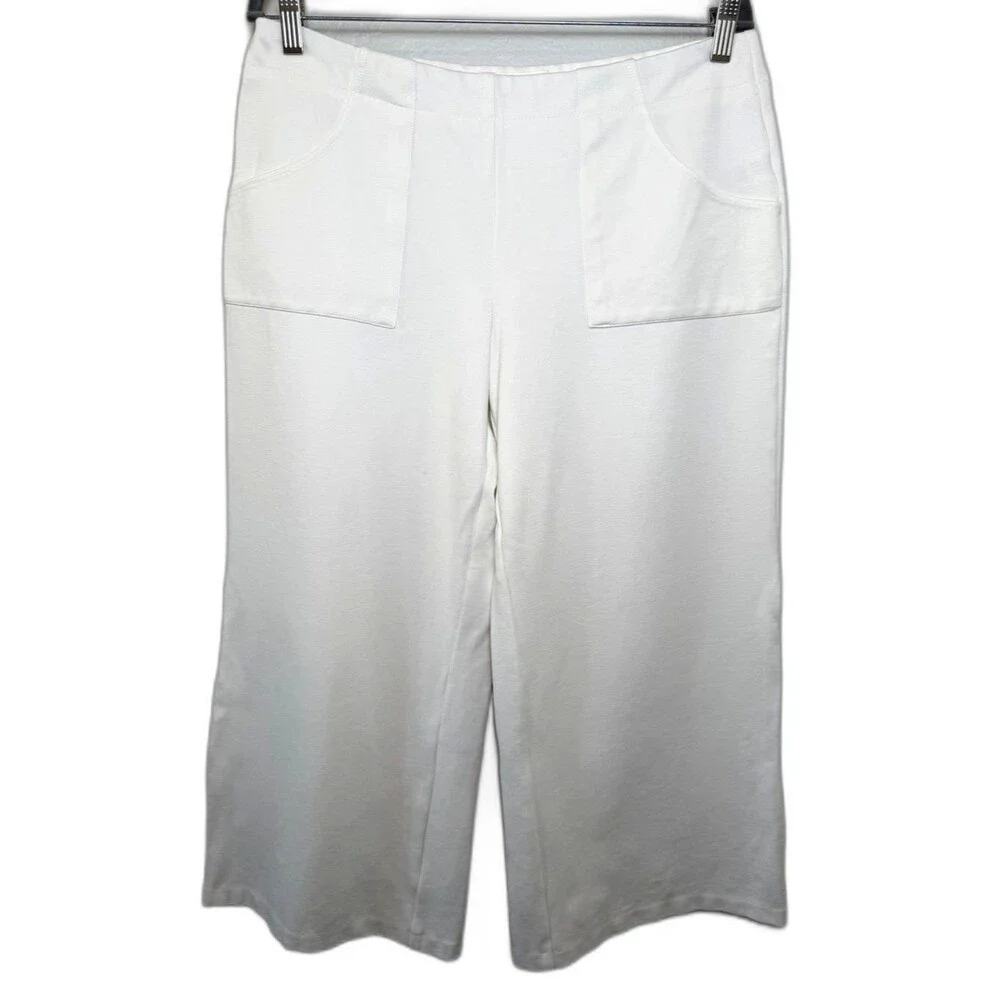 Haver + Blair Women's White Wide-Leg Pull-On Pants Large Patch Pockets